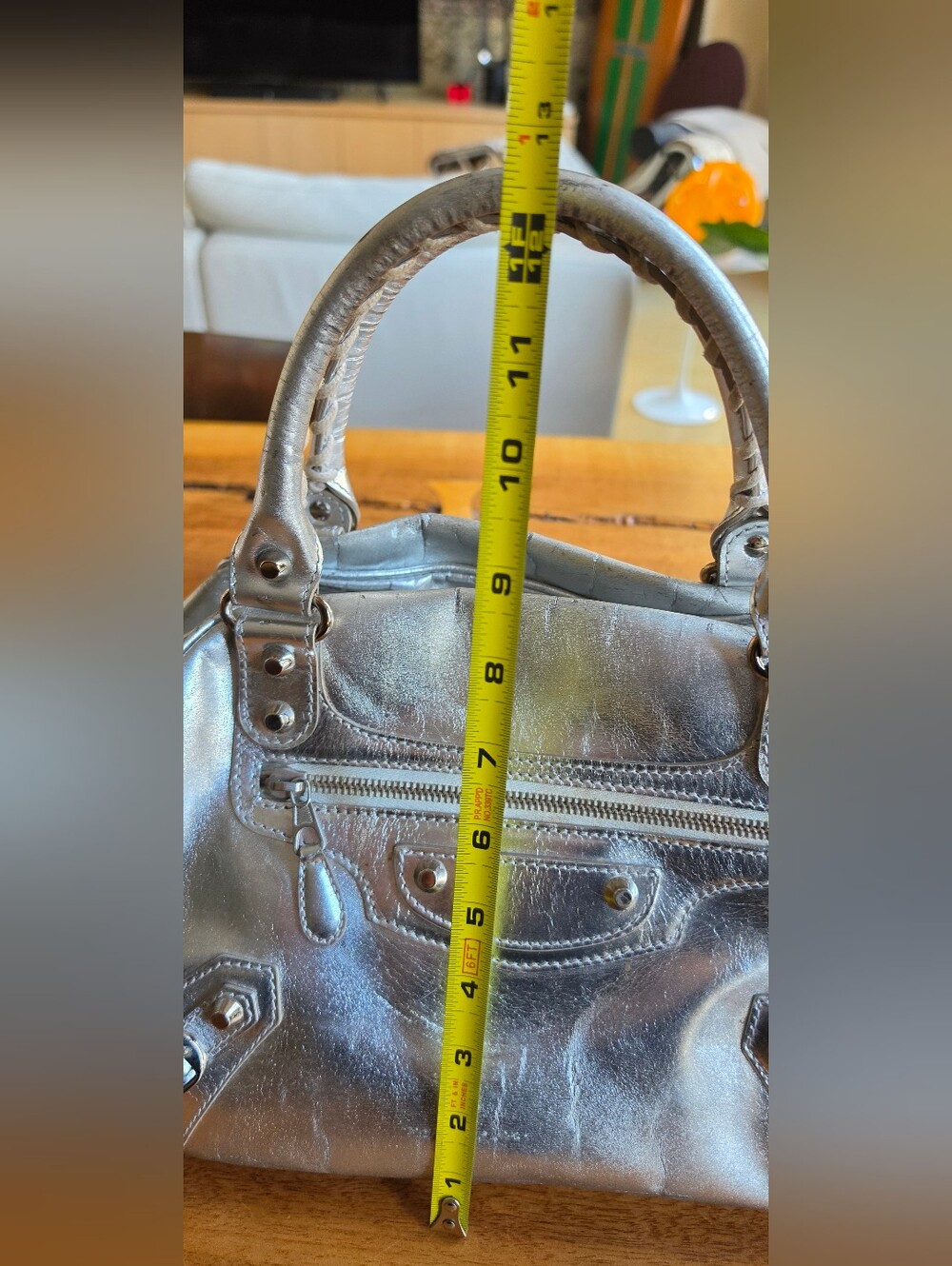 Balenciaga 2009 Metallic Silver Bowling PM Bag With Braided Handles Y2K - Picture 14 of 16